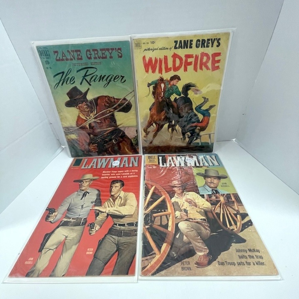 4 Vintage Western‎ Comic Books 2 Zane Grey & 2 The Lawman 1942-1961
